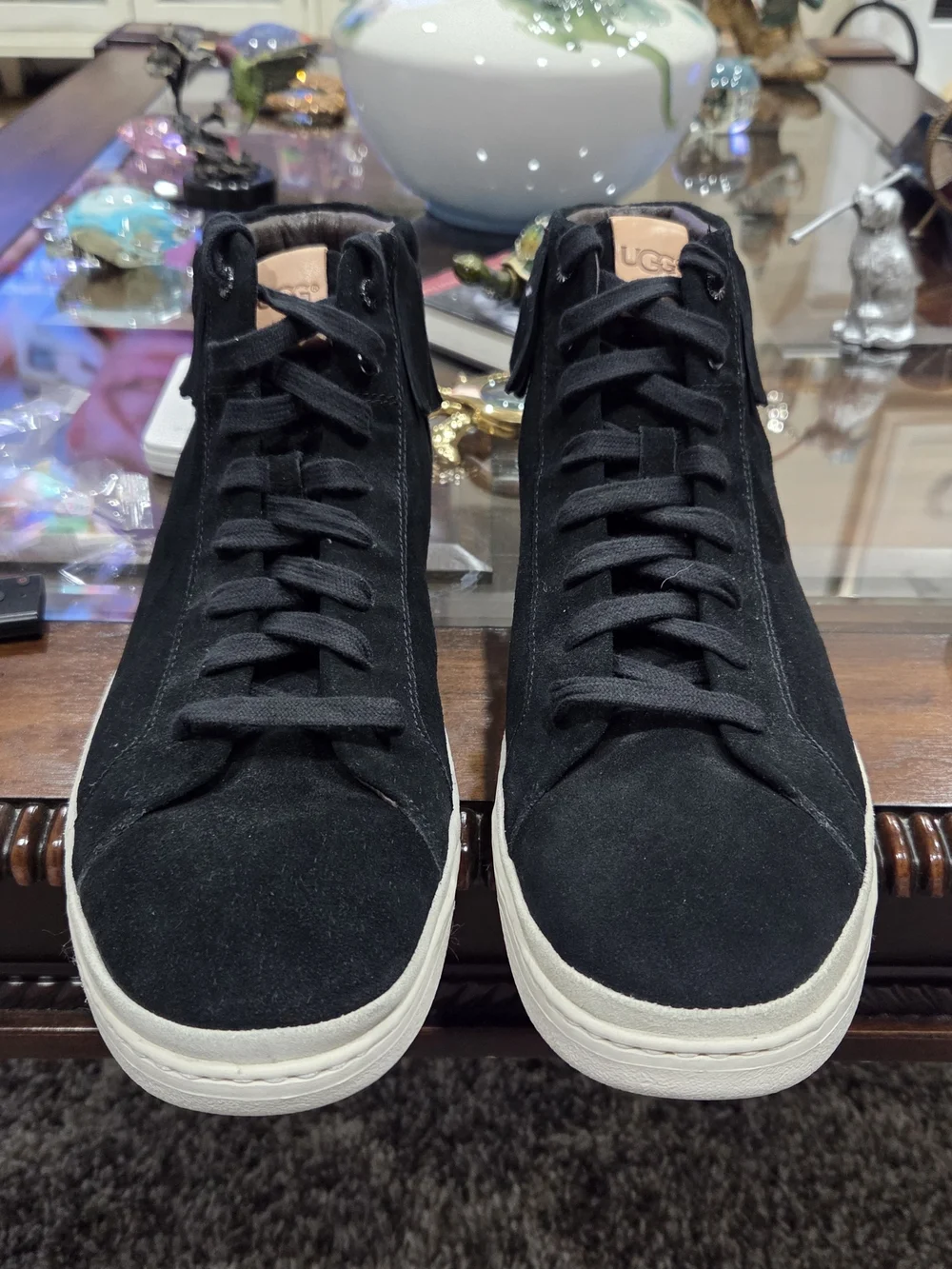 UGG Men's Black Suede High-Top Boots with Fringe